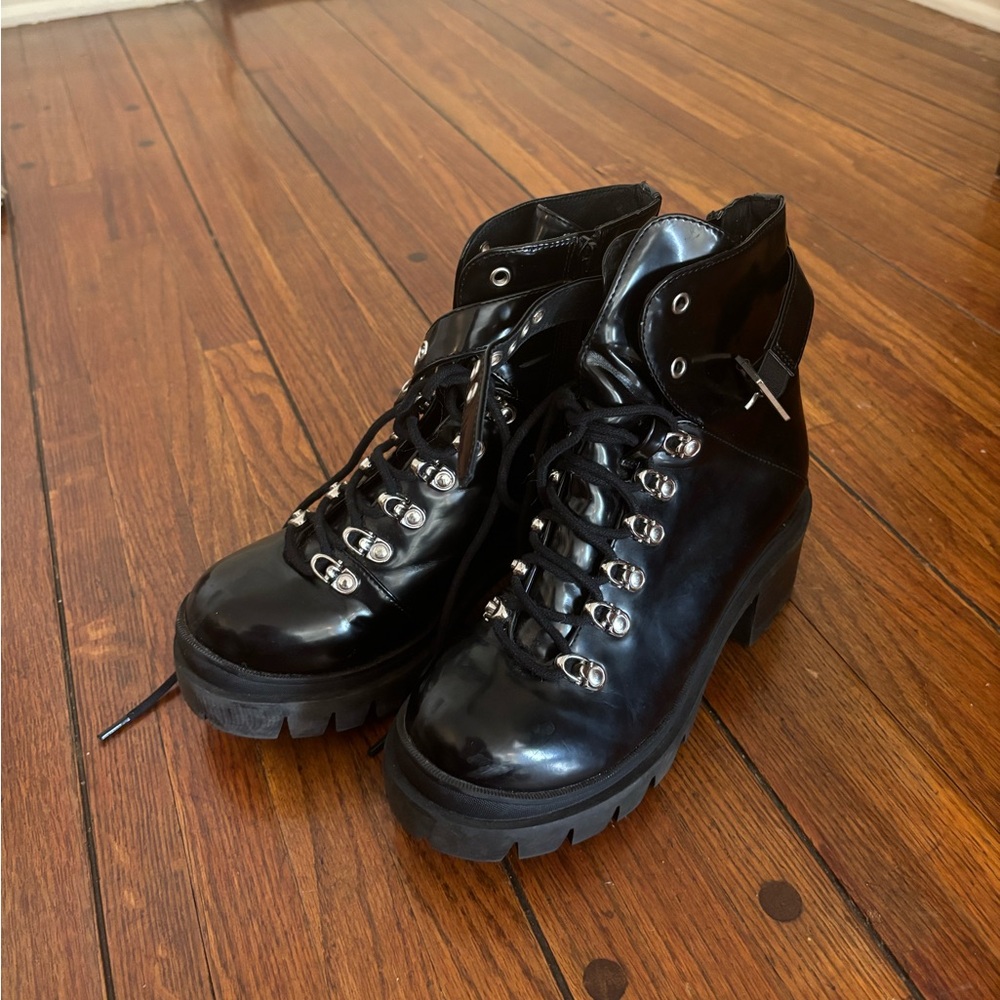 Jeffery Campbell black tie up boots